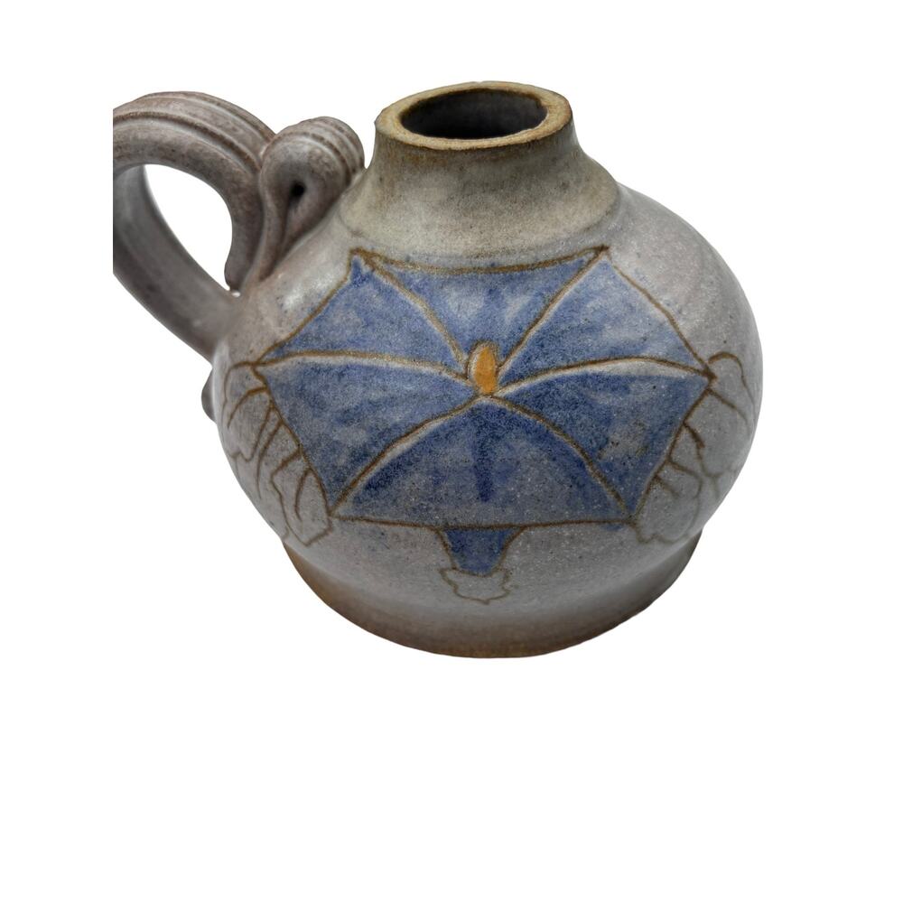 Lapoint Studio Pottery Signed Short Vase Handle Country Farmhouse Hibiscus